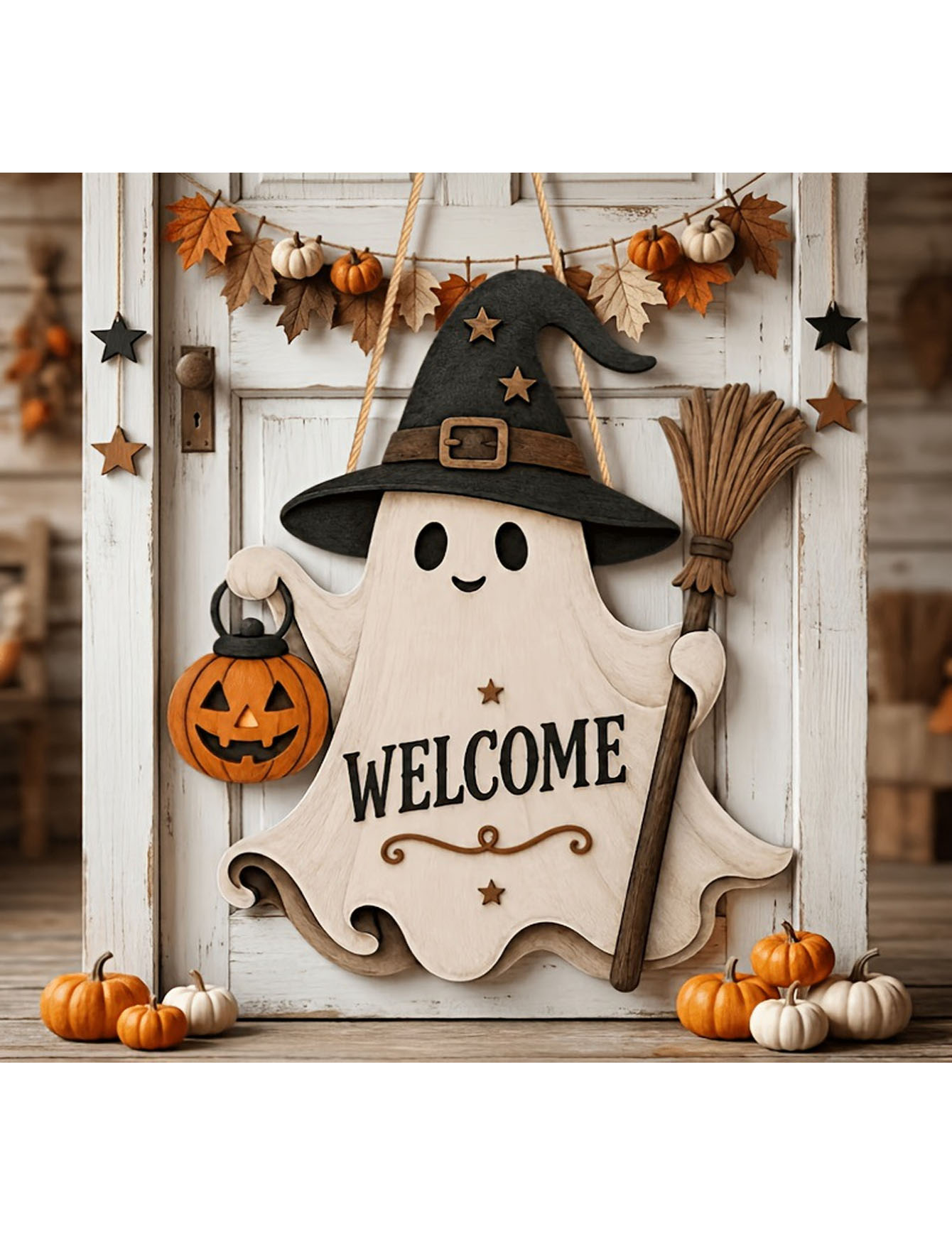 Pumpkin Lantern Halloween - 2D flat single-sided ghost door hanging