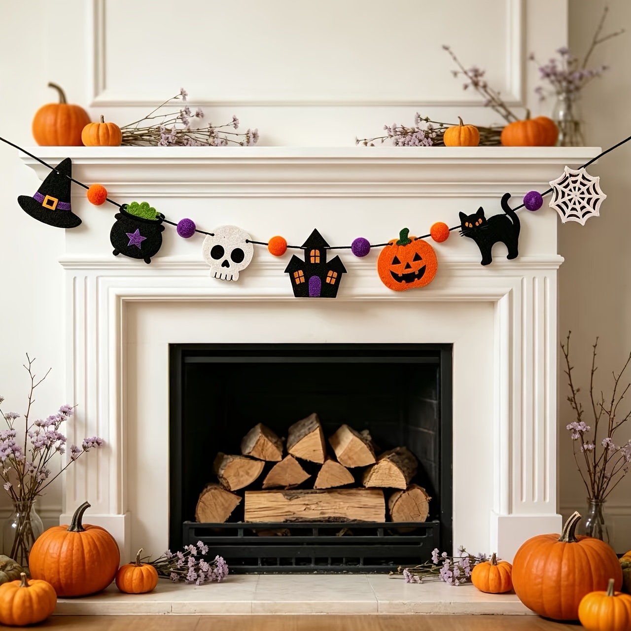 Halloween Skeleton Decoration - Halloween Felt Garland Skull Black Cat