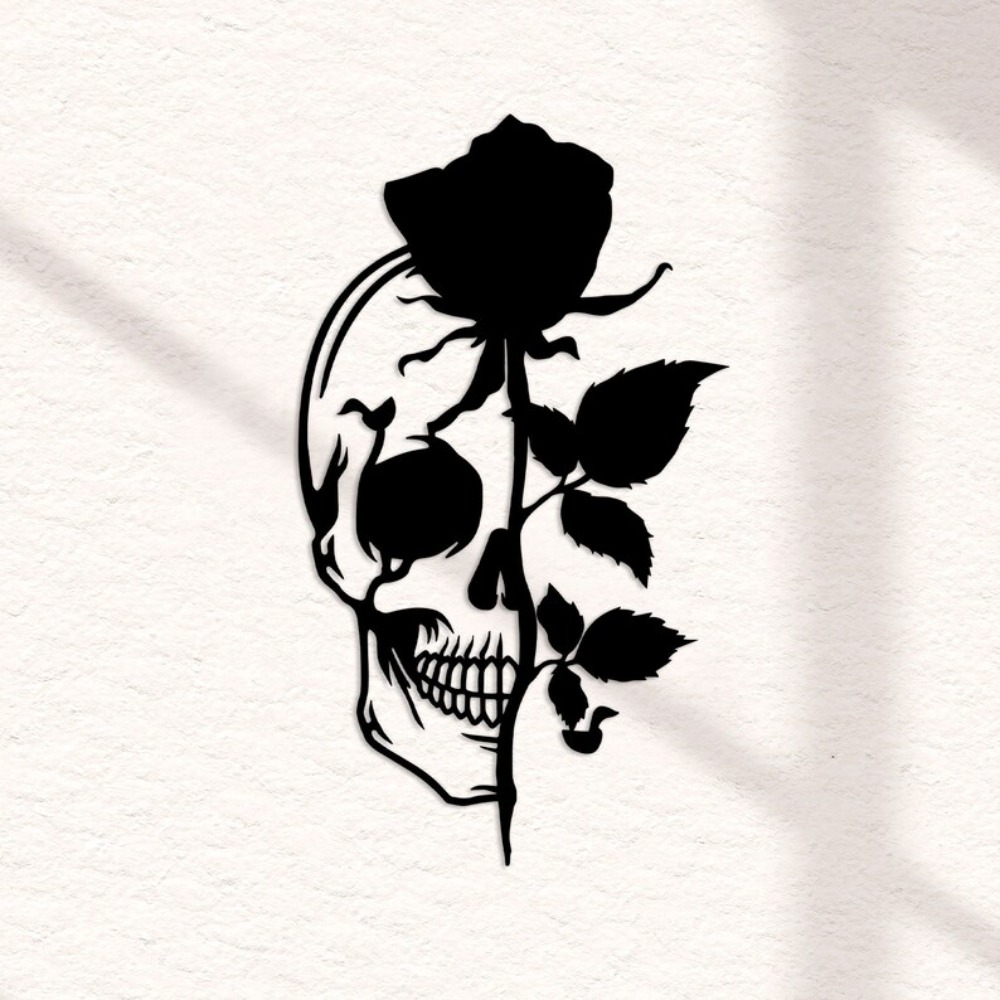 Skull with Rose Metal Wall Art - Halloween Skeleton Decoration ulasan dan harga
