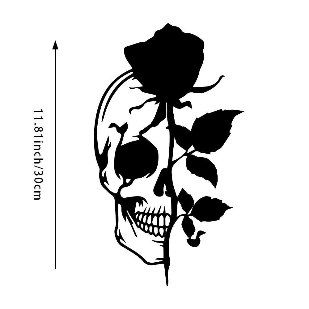Skull with Rose Metal Wall Art - Halloween Skeleton Decoration ulasan dan harga