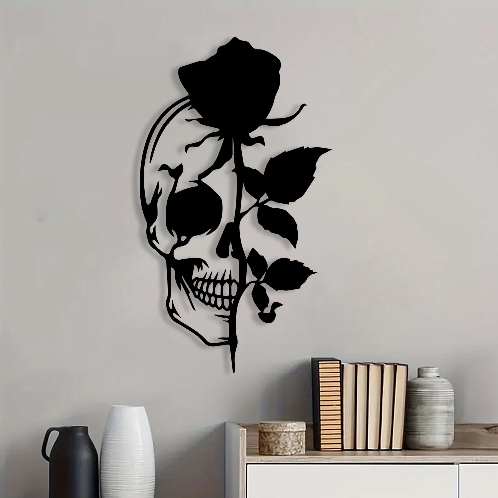 Skull with Rose Metal Wall Art - Halloween Skeleton Decoration ulasan dan harga