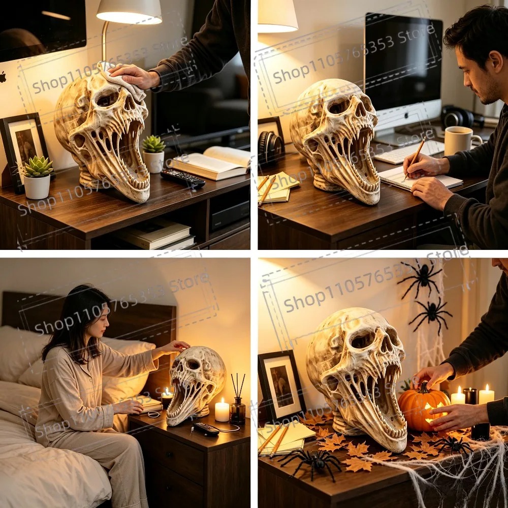 Gothic Screaming Skull Statue  - Halloween Skeleton Decoration ulasan dan harga