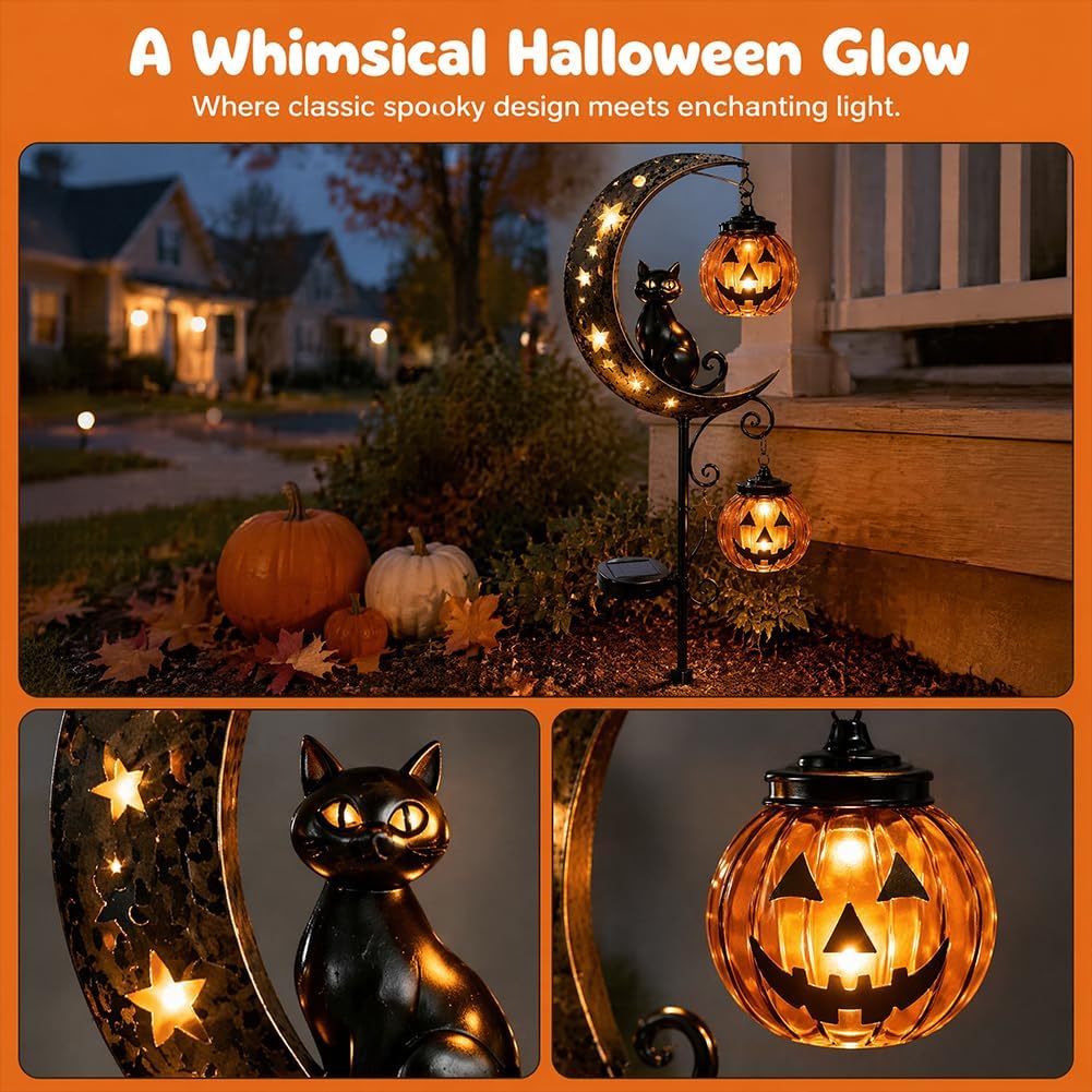 Solar Halloween Black Cat Pump - Pumpkin Lantern Halloween ulasan dan harga