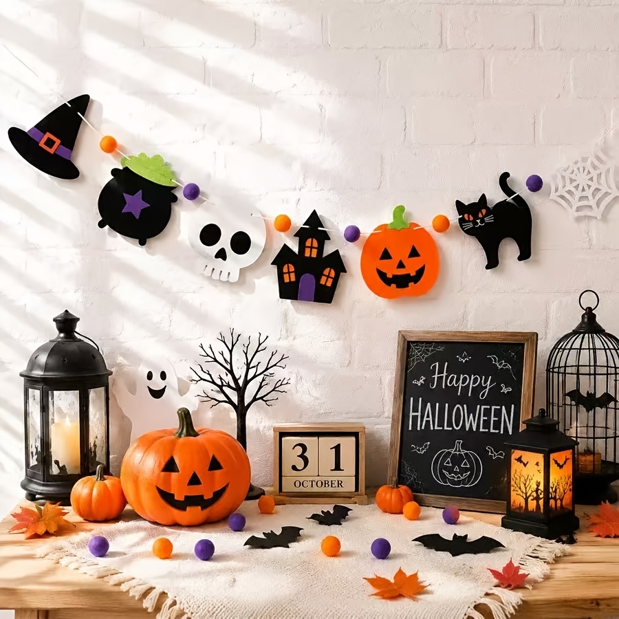 Halloween Felt Garland Skull B - Halloween Skeleton Decoration ulasan dan harga